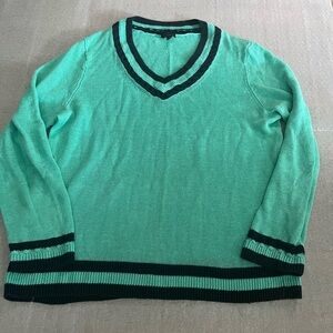 [L]Talbots Mint and Black V-Neck 100 Linen Sweater